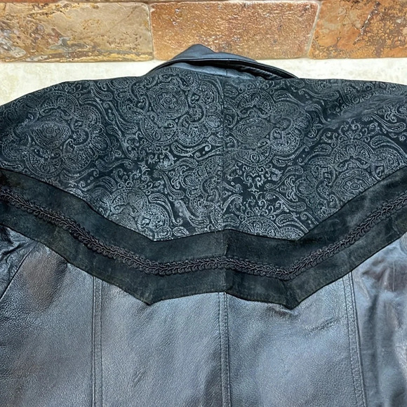 Greg Bell Leather Trench Coat Long Sleeve Collared Button Midi Black Size S - Picture 8 of 16